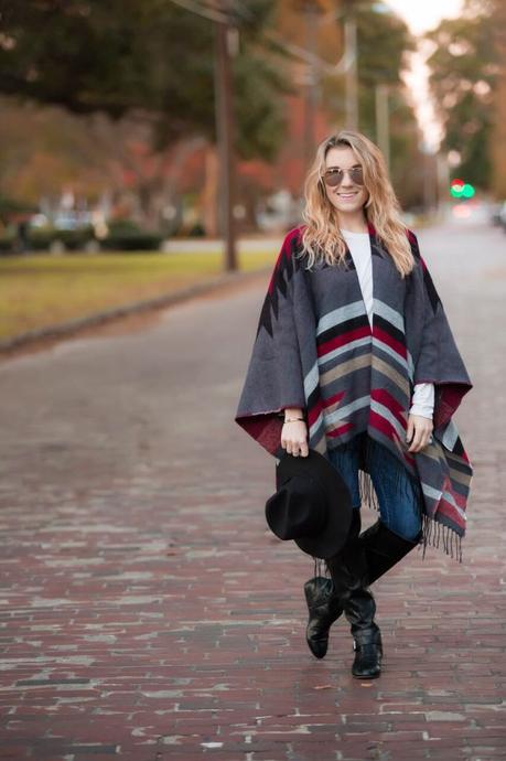 All about the ponchos this fall. Pair with a fun fedora or floppy hat and knee high boots for the ultimate chic yet comfortable fall look- The Samantha Show