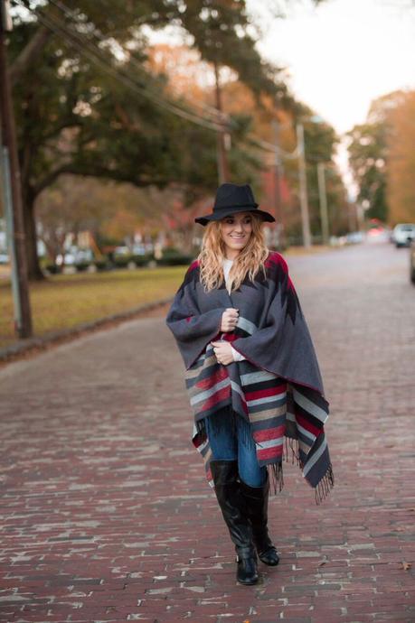 All about the ponchos this fall. Pair with a fun fedora or floppy hat and knee high boots for the ultimate chic yet comfortable fall look- The Samantha Show