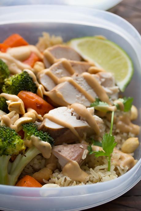Peanut Lime Chicken Lunch Bowls, an easy make-ahead lunch recipe that you can grab on your way out the door!