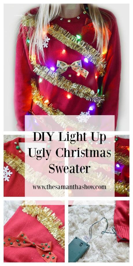 Want to win the ugly Christmas sweater party at the office? Just want to get in the Christmas spirit? Make your own DIY light up ugly Christmas sweater!- The Samantha Show