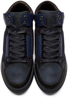 Winter Black And Navy: Lanvin Leather And Mesh Mid-Top Sneakers