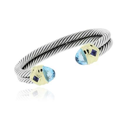 David Yurman Sterling Silver 14k Yellow Gold Blue Topaz Tanzanite Bracelet 