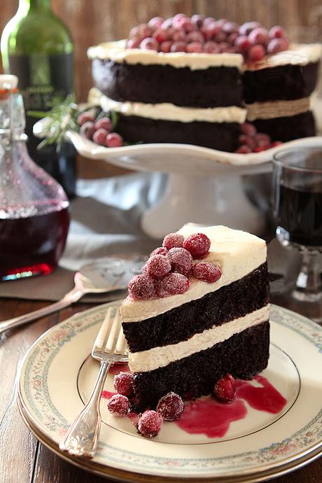 Red Wine Chocolate Cake with Sugared Cranberries