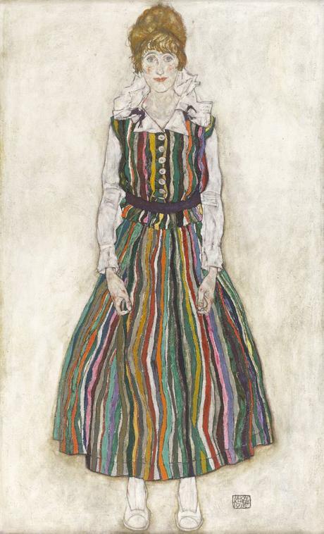 Edith Schiele in gestreiftem Kleid, Egon Schiele (1915)