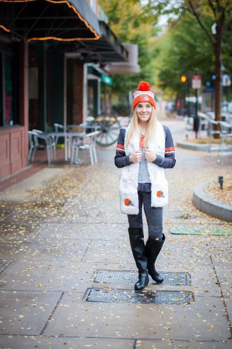 Cleveland Browns cold weather outfit for women. #MyNFLFanStyle- The Samantha Show