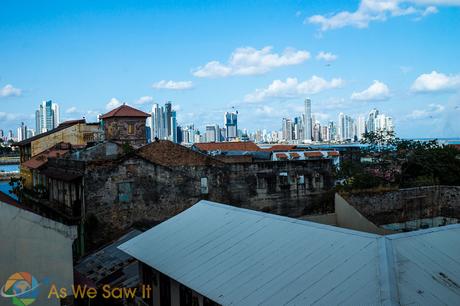 Contrasting views of old and new from you table in Casco Viejo, Panama.