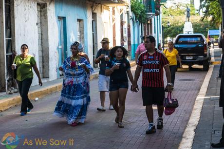 Lady dressed in the National Panamanian dress for a local festival.