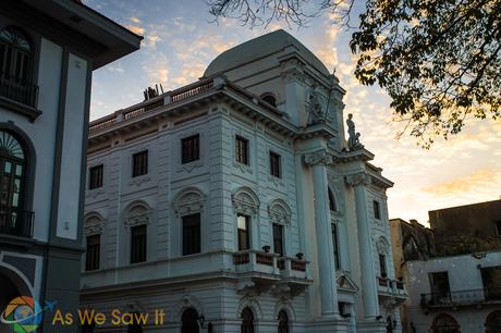 Beautiful architecture as the sun set for the day on Panama Viejo, Panama City, Panama.