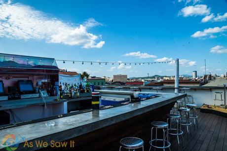 Roof-top bar offers views and booze.