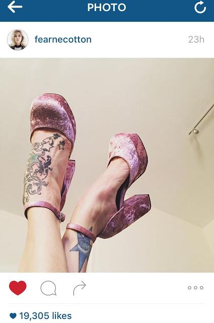 Fearne Cotton Instagram photo of Pablo heels in dusky pink velvet