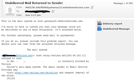 This is the rejection email from Verizon spam filters