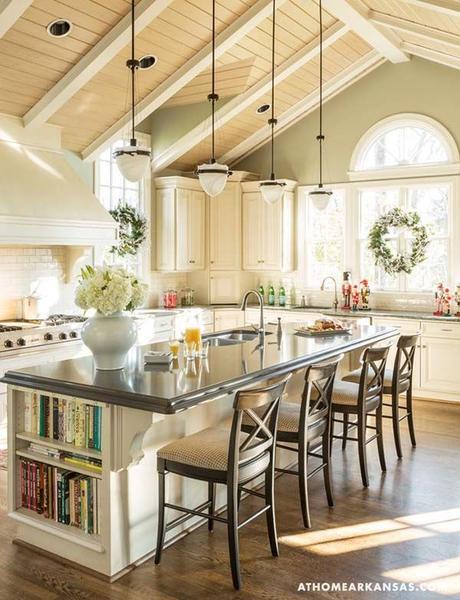 10 Fabulous kitchen design tips for 2015. I especially like the book shelf on the island.: 