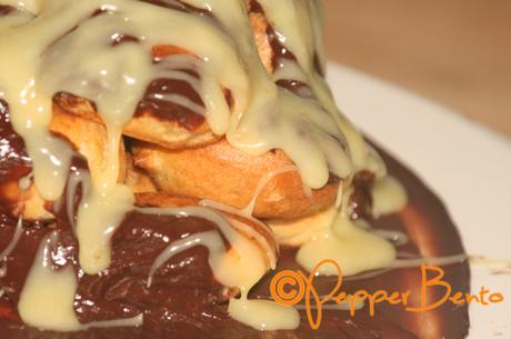 Cream Filled Profiteroles with White & Milk Chocolate Ganache CU