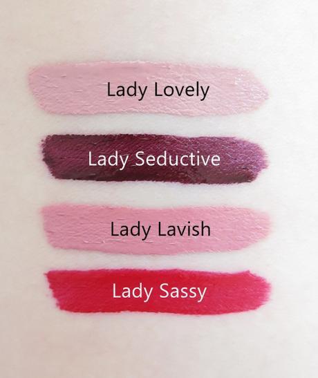 L'STAJ liquid lady collection matte lipsticks lip colours lady lovely seductive lavish sassy review swatches