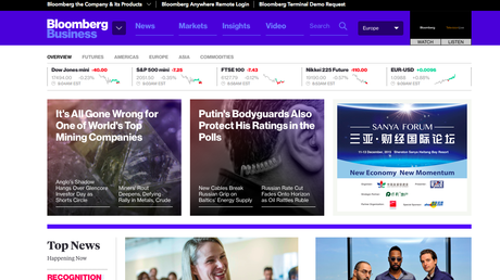 Bloomberg Business: how the new homepage looks