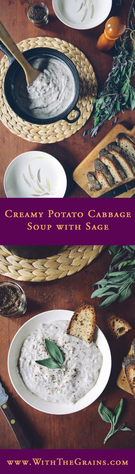 Creamy Potato Cabbage Soup with Sage // www.WithTheGrains.com