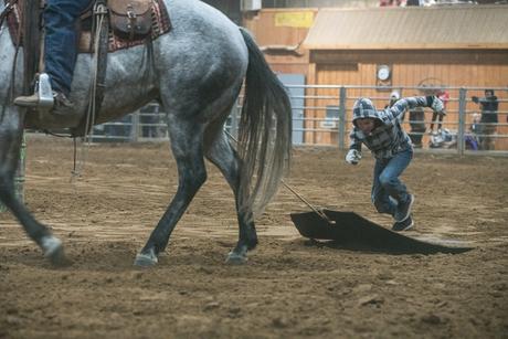 A cowboy comes racing towards you, a hide tied to the back of his horse. This right here is perfect technique! You're racing for time, so you don't want the cowboy to slow down - you want to race towards him.