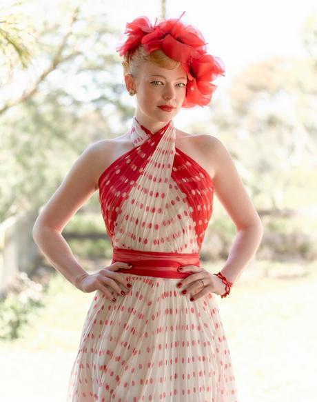 Red and white costume from The Dressmaker Exhibition