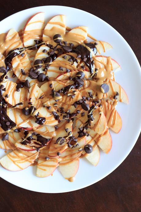 nacho apple peanut butter and chocolate appetizer