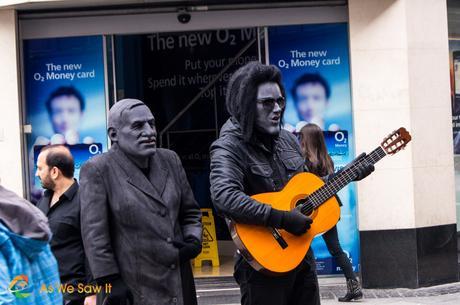 Dressed in costume, street performers in Dublin