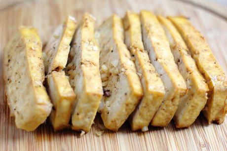Slices of maple glazed tofu