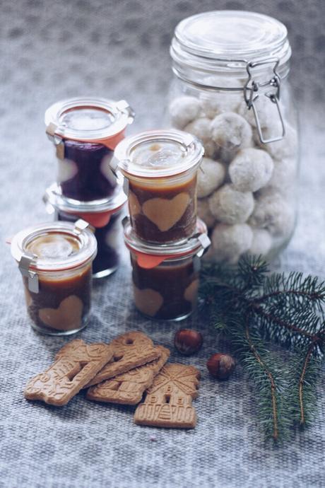 christmas treats ( Stollenkonfekt,  spiced plum blueberry marzipan jam. speculoose dulce de leche cookie butter.)