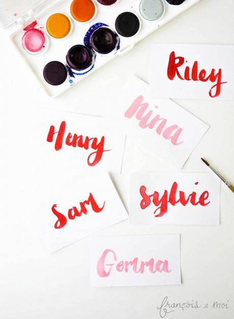 Brush Lettering for Candy Ribbon Place Cards | Francois et Moi
