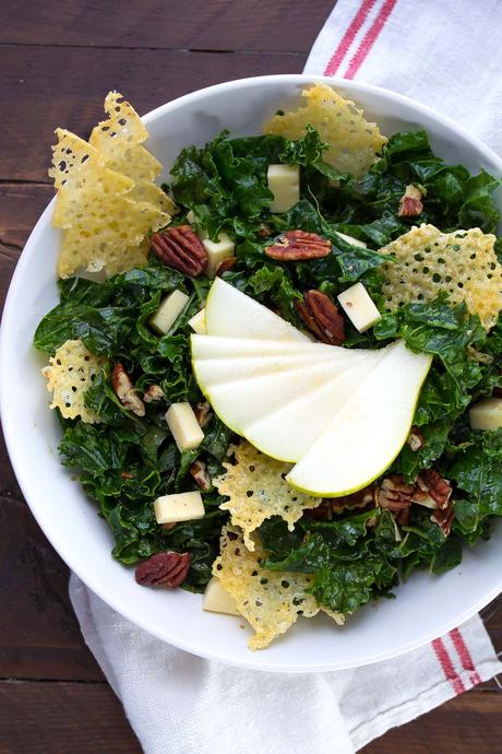 Balsamic Winter Kale Salad with Havarti Crisps, an easy holiday salad that can be made ahead of time!
