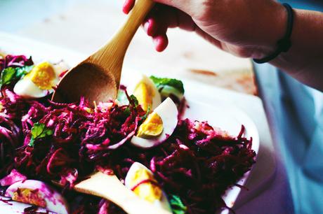 Raw Beetroot + Apple + Egg Salad with Cumin Vinaigrette /// (Vegetarian)