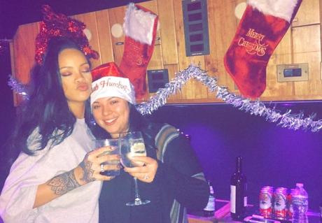 Rihanna hits the recording studio in Christmas style. 🎄