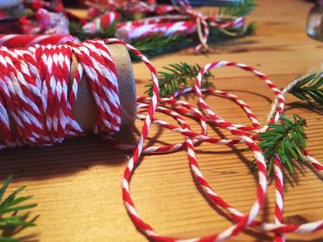 Christmas Table Decorations - Candy canes and twine