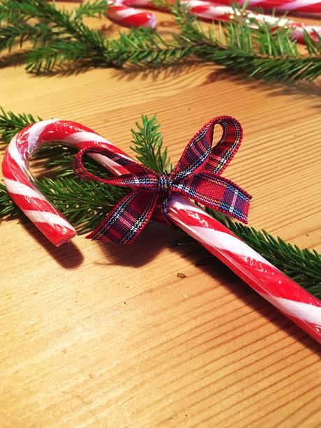 Christmas Table Decorations - Candy canes and twine