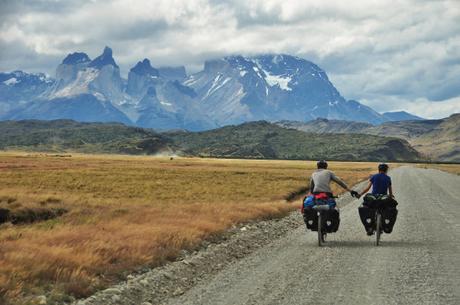 Cycling into Torres del Paines, Patagonia.