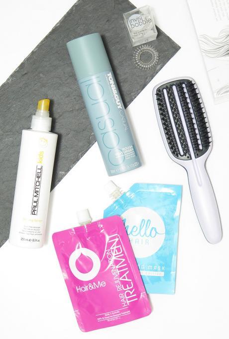 haircare summer essentials paul mitchell ouch free detangler taming spray toni and guy casual tough texturiser invisibobble hair tie ring tange teezer blow styling hairbrush hello hair hydrating mask hair and me treatment