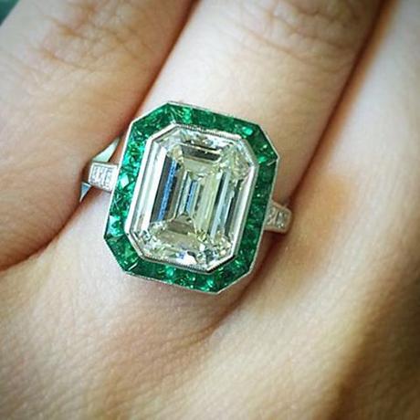 Emerald and emerald cut engagement ring