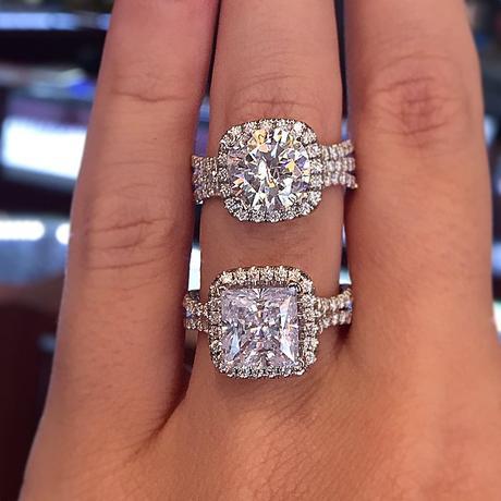 Uneek triple and split shank halo engagement rings