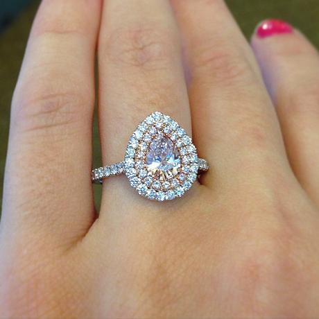 Pink pear shaped diamond engagement ring
