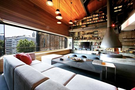 Living area and hearth in an Istanbul loft