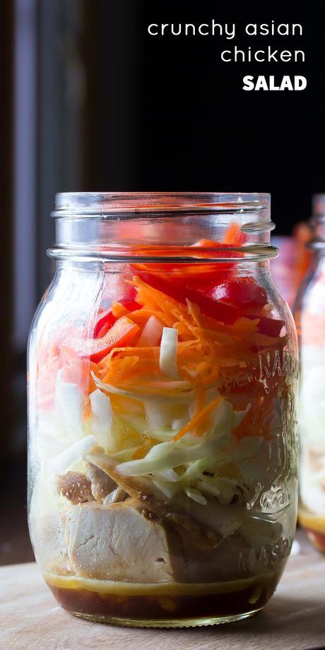 Crunchy Asian Chicken Salads, an easy and healthy make-ahead lunch recipe that takes only 25 minutes to prep!