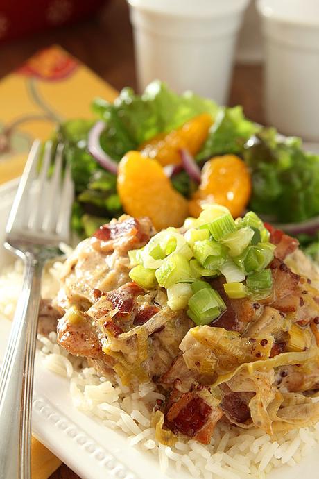 Baked Chicken with Leeks, Bacon and Mustard