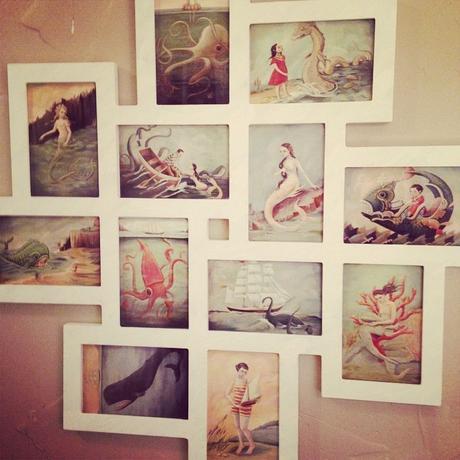 nautical mermaid art collage in our bathroom Bathroom display pirate theme nautical look design style how to tips advice designer professional expert top best most