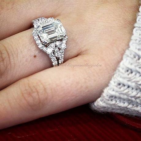 18k White Gold GIA 3ct Emerald Cut Diamond Engagement Ring