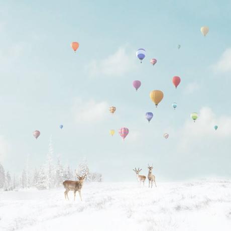 Affordable Artwork Snowy Landscape Photo With Hot Air Balloons