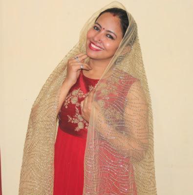 Westside Indo-Western Red Dress With Golden Dupatta From Lajpat Nagar