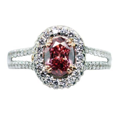 18k White Gold GLS Cert. 0.73ct Pink Oval Diamond Engagement Ring