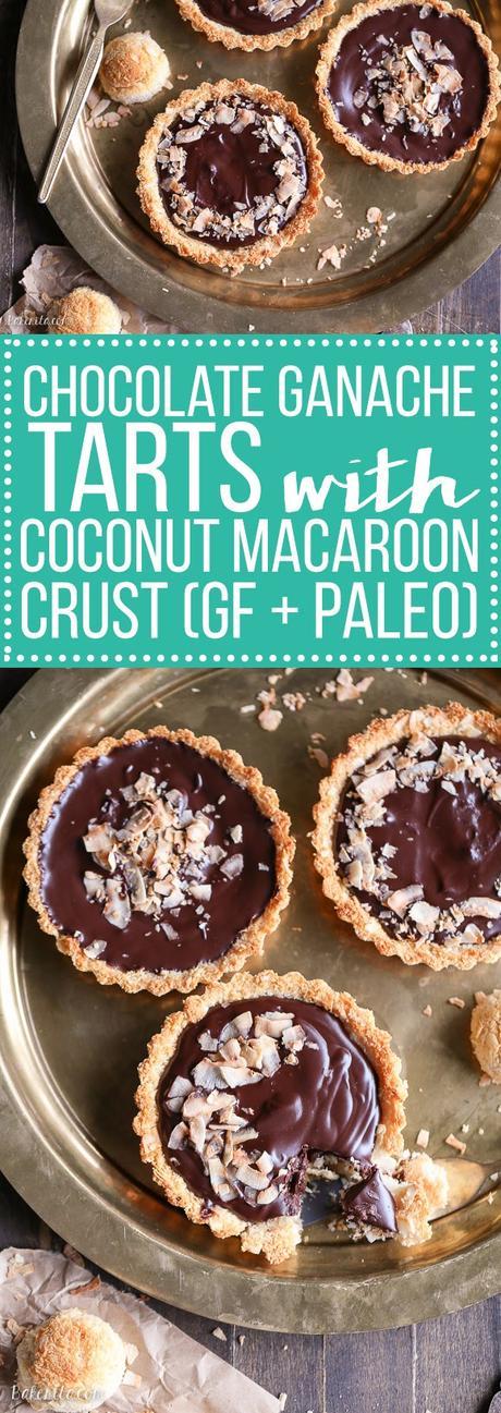 These Chocolate Ganache Tarts with Coconut Macaroon Crust are Paleo, gluten-free + refined sugar free, but you'd never guess from the decadent vegan chocolate ganache or sweet and chewy crust.