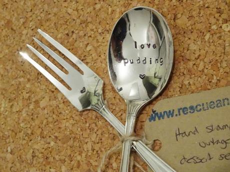 Close up of the personalised fork and spoon