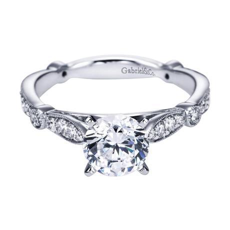 Gabriel NY 14k White Gold Diamond Victorian Straight Engagement Ring