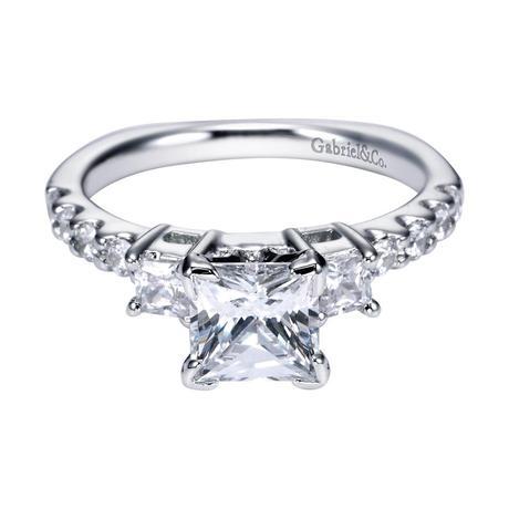 Gabriel NY 14k White Gold Three Stone Diamond Princess Cut Engagement Ring