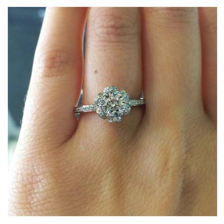 A. Jaffe 14k White Gold Diamond Petal Engagement Ring